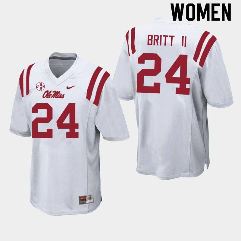 Marc Britt II Ole Miss Rebels NCAA Women's White #24 Stitched Limited College Football Jersey BVI7258YG